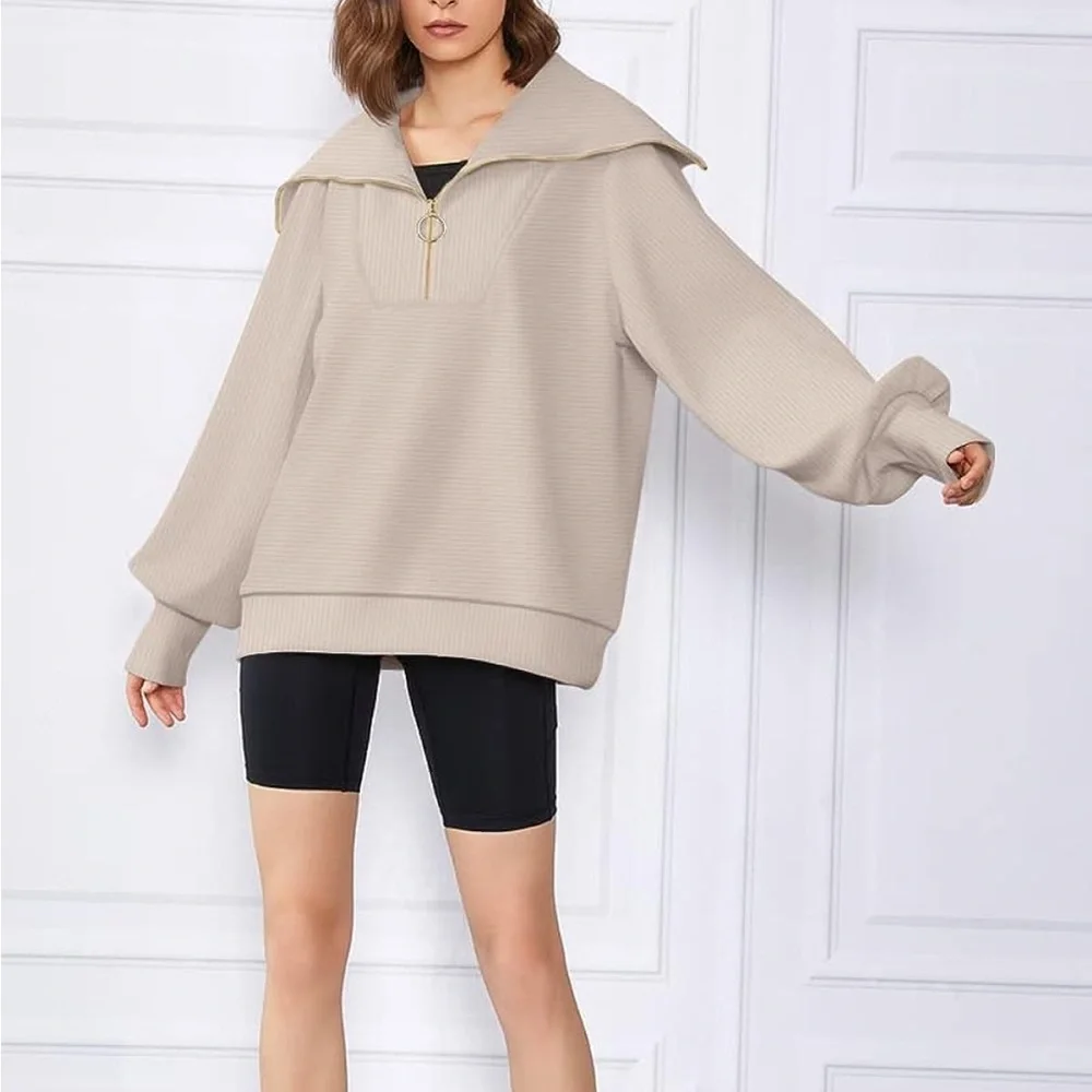 Trendy Queen Half Zip Pullover Sweatshirt Size Large NEW Beige - Picture 5 of 14